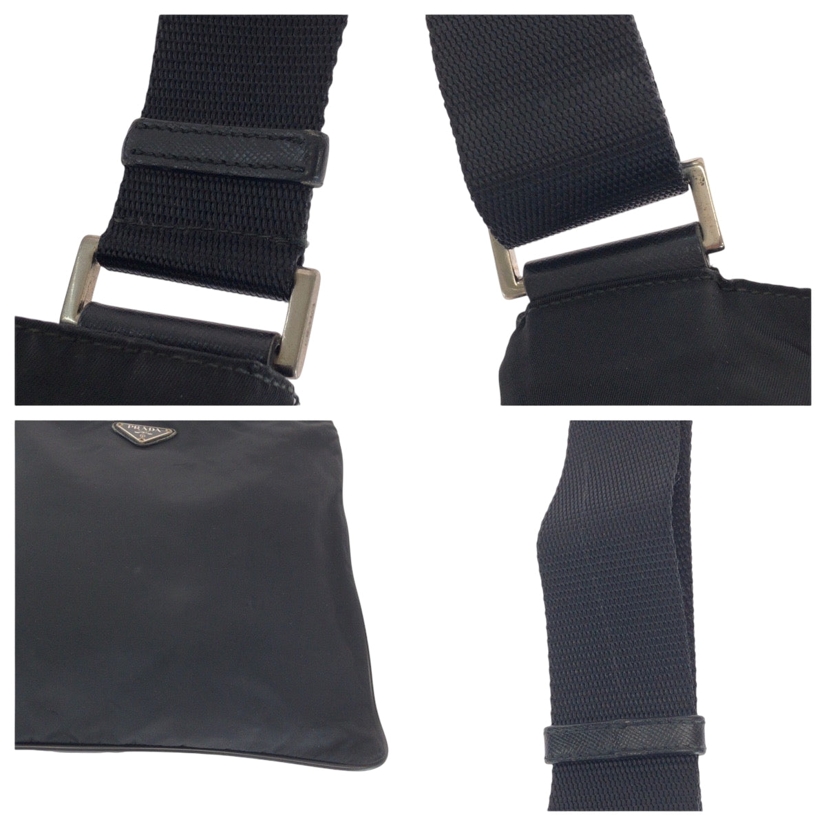 PRADA Shoulder Bag Nylon Black SilverMetal Shoulder Bag Sacoche Test Triangle With logo Women Used Authentic