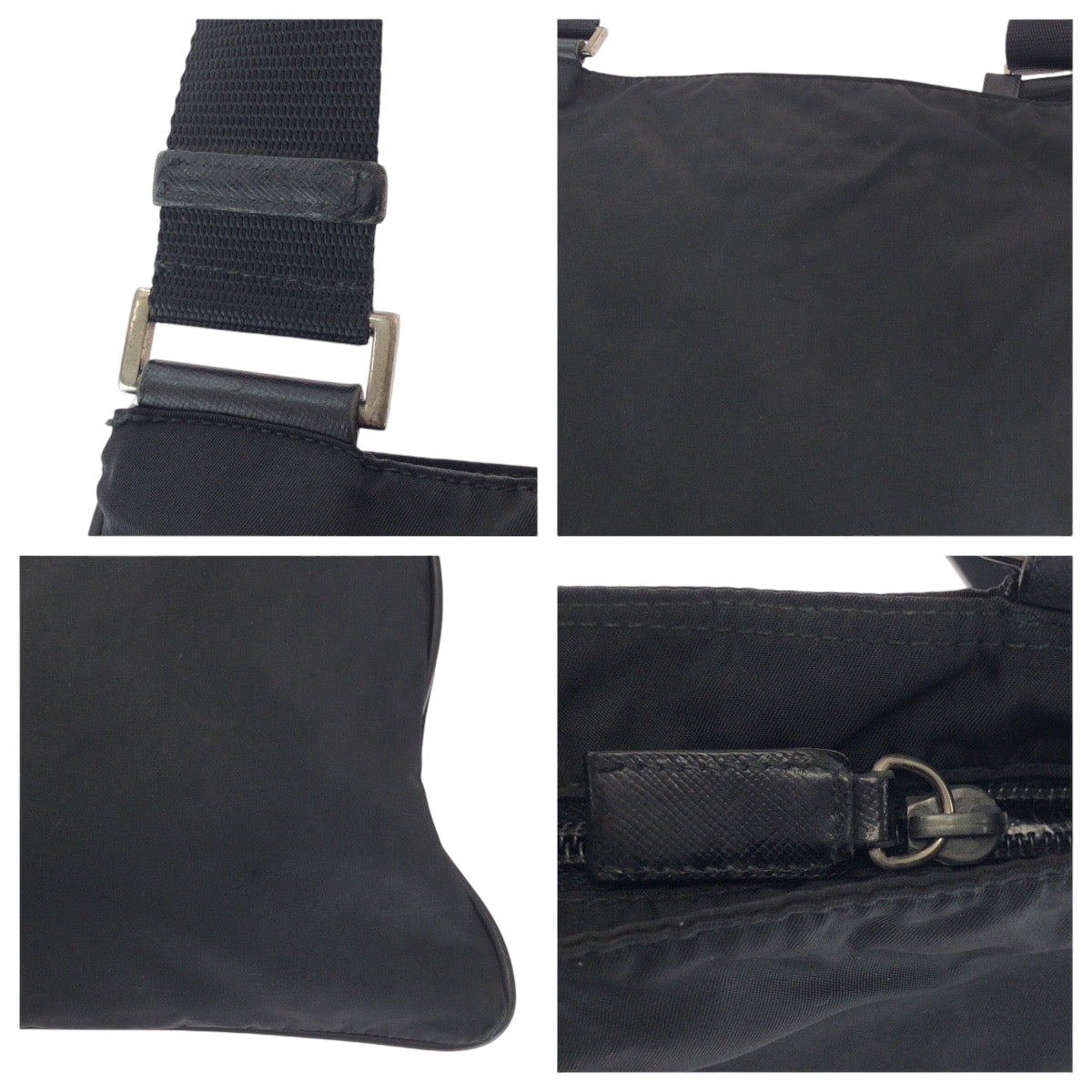 PRADA Shoulder Bag Nylon Black SilverMetal Shoulder Bag Sacoche Test Triangle With logo Women Used Authentic