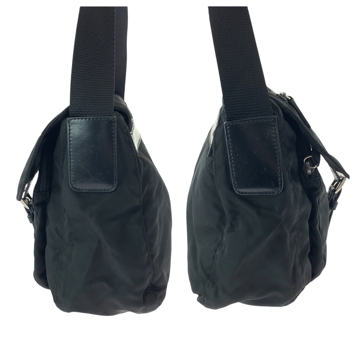PRADA Shoulder Bag Nylon Black SilverMetal Shoulder Bag pochette Test Triangle With logo Women Used Authentic