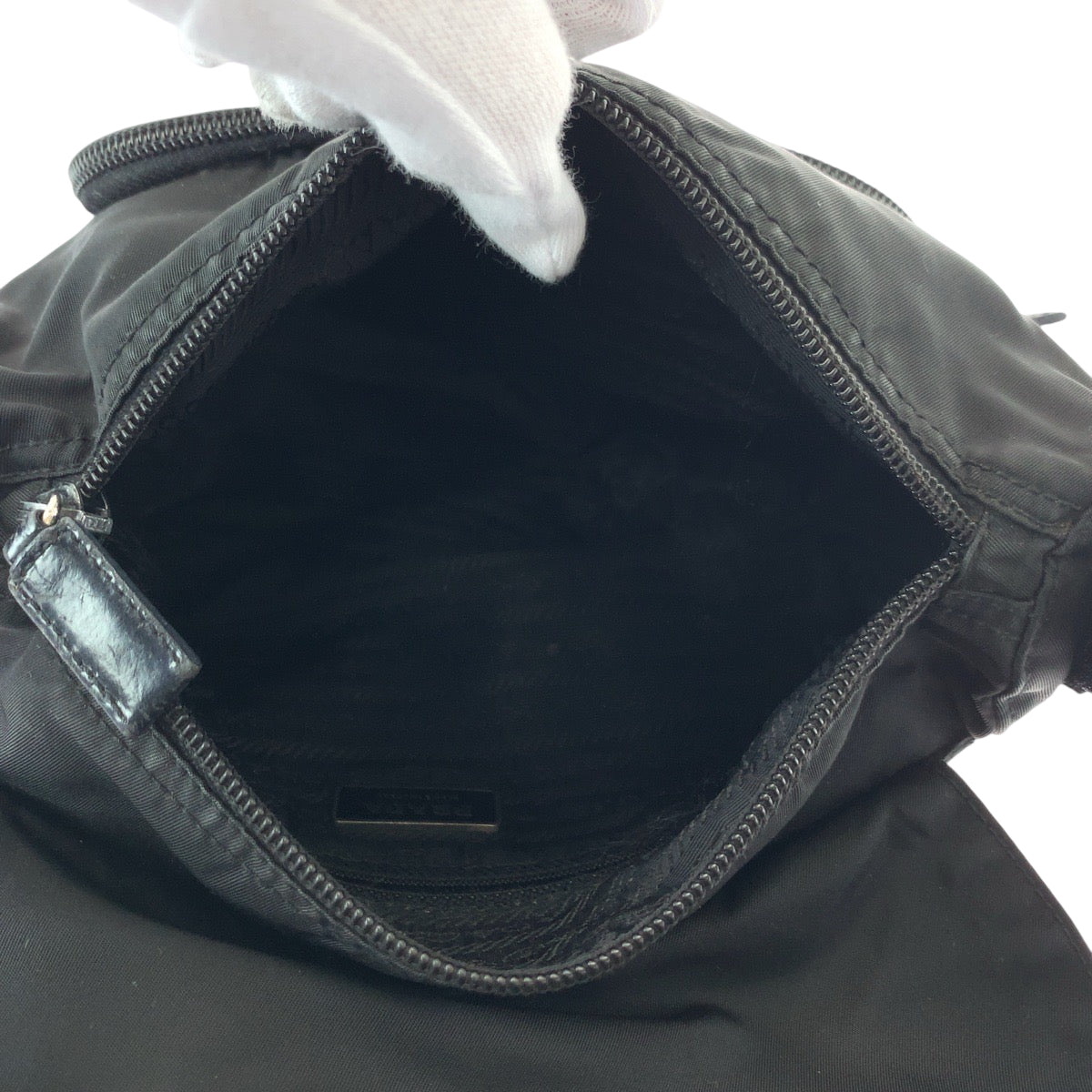 PRADA Shoulder Bag Nylon Black SilverMetal Shoulder Bag pochette Test Triangle With logo Women Used Authentic