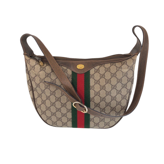GUCCI Shoulder Bag 68 001 3840 GG Supreme Canvas Beige Brown SilverMetal Shoulder Bag pochette Old Gucci Shelly Line Women Used Authentic