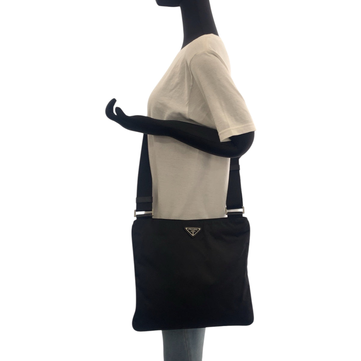PRADA Shoulder Bag Nylon Black SilverMetal Shoulder Bag pochette Test Triangle With logo mens Used Authentic