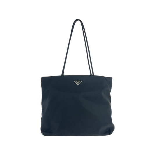 PRADA Tote Bag Nylon Black SilverMetal Tote Bag Shoulder Bag Test Triangle With logo Women Used Authentic