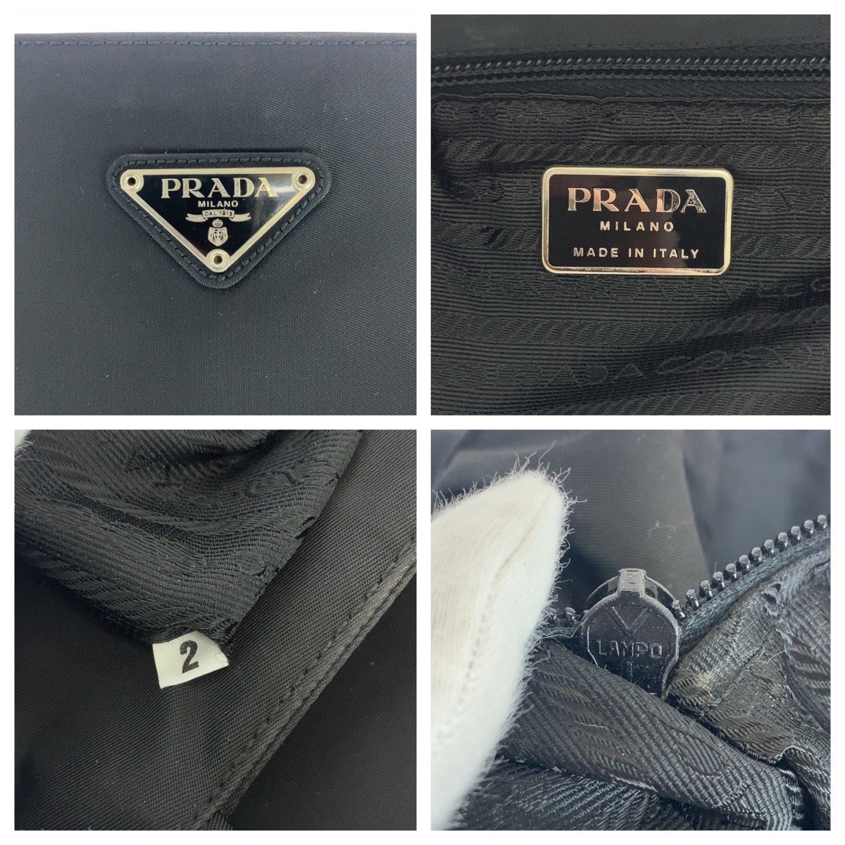 PRADA Tote Bag Nylon Black SilverMetal Tote Bag Shoulder Bag Test Triangle With logo Women Used Authentic