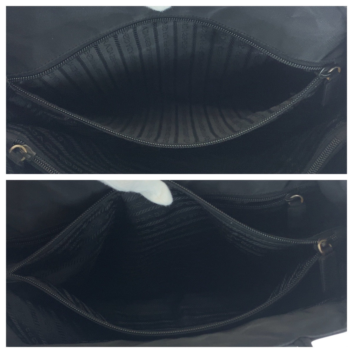 PRADA Tote Bag Nylon Black SilverMetal Tote Bag Shoulder Bag Test Triangle With logo Women Used Authentic
