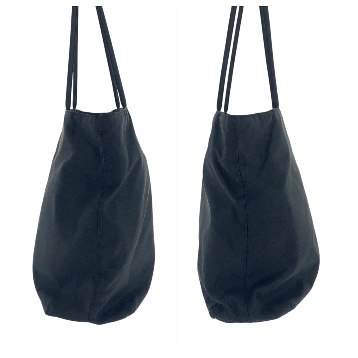 PRADA Tote Bag Nylon Black SilverMetal Tote Bag Shoulder Bag Test Triangle With logo Women Used Authentic