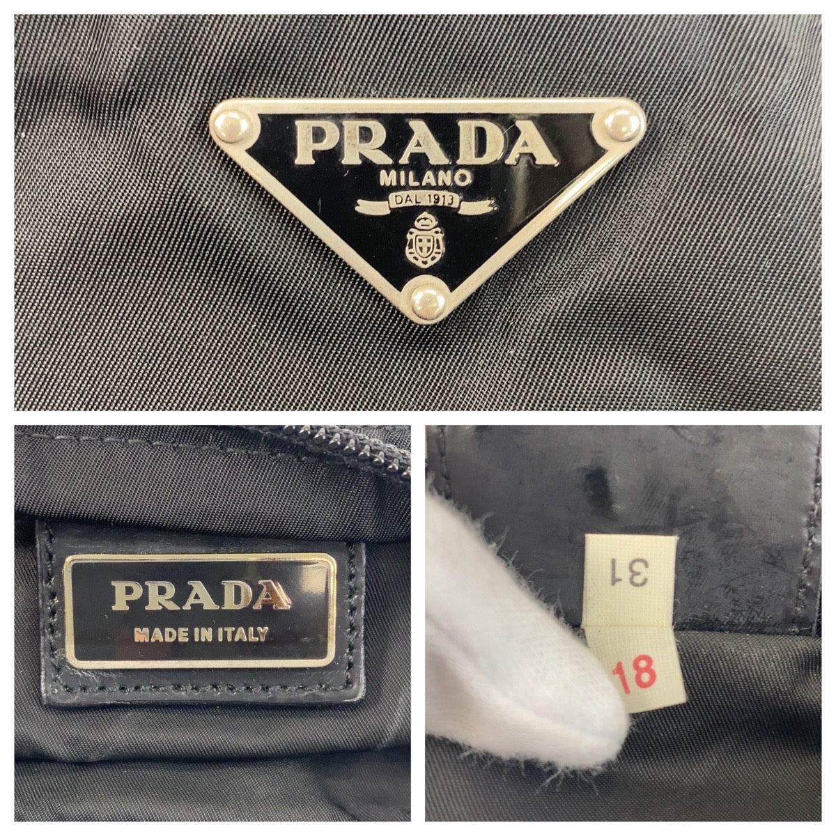 PRADA Shoulder Bag Nylon Black SilverMetal Shoulder Bag pochette Test Triangle With logo Women Used Authentic