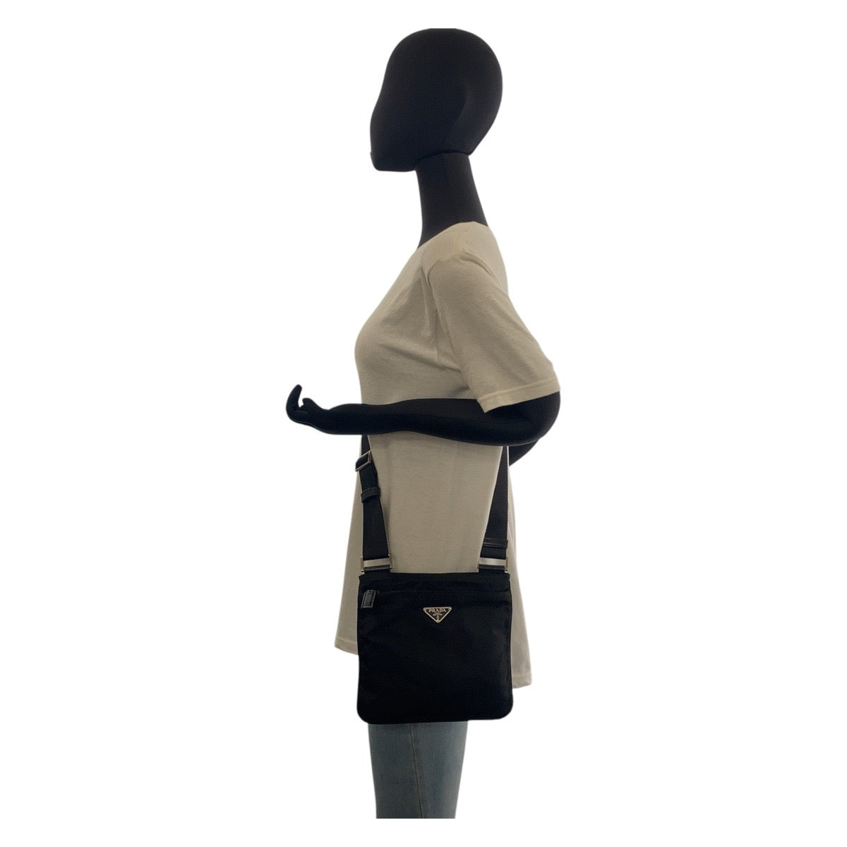 PRADA Shoulder Bag Nylon Black SilverMetal Shoulder Bag pochette Test Triangle With logo Women Used Authentic