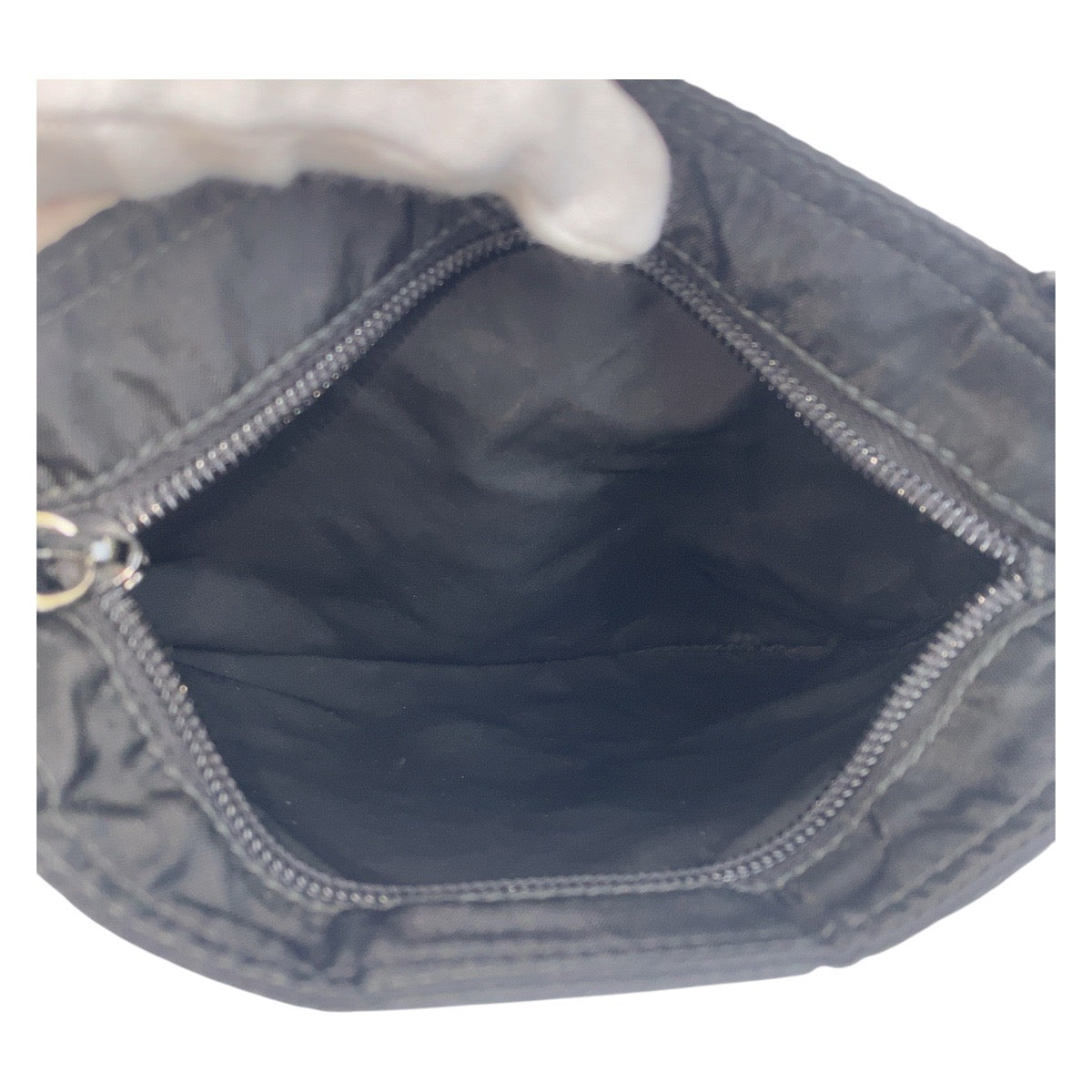 PRADA Shoulder Bag Nylon Black SilverMetal Shoulder Bag pochette Test Triangle With logo Women Used Authentic