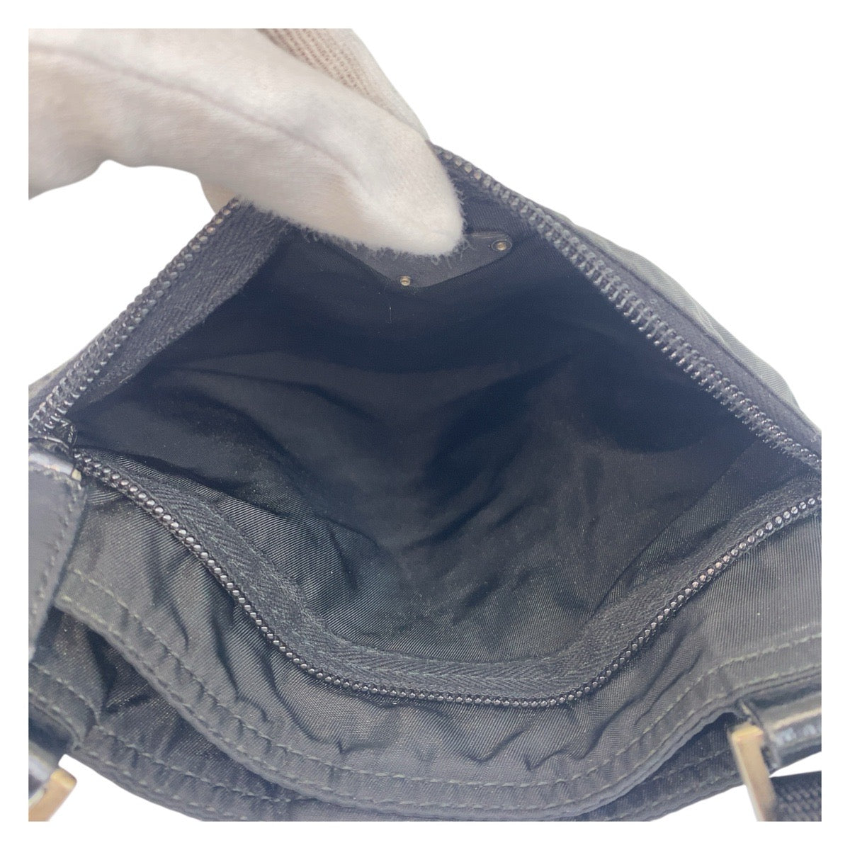 PRADA Shoulder Bag Nylon Black SilverMetal Shoulder Bag pochette Test Triangle With logo Women Used Authentic