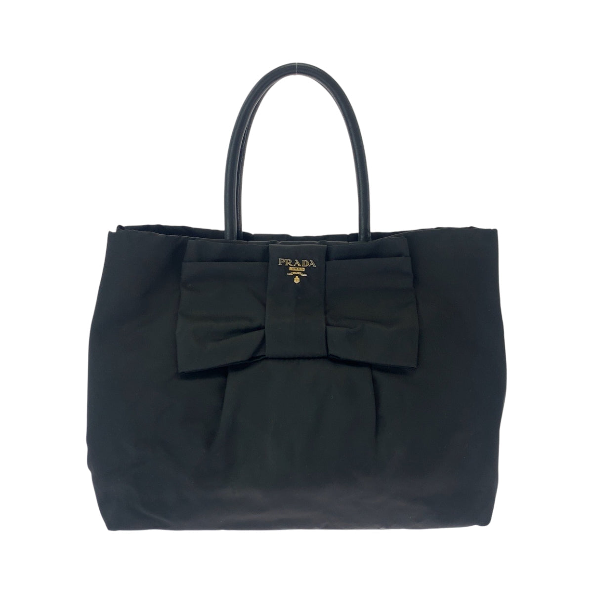 PRADA Tote Bag BN1601 Nylon Black GoldMetal Tote Bag handbag Test logo ribbon Women Used Authentic