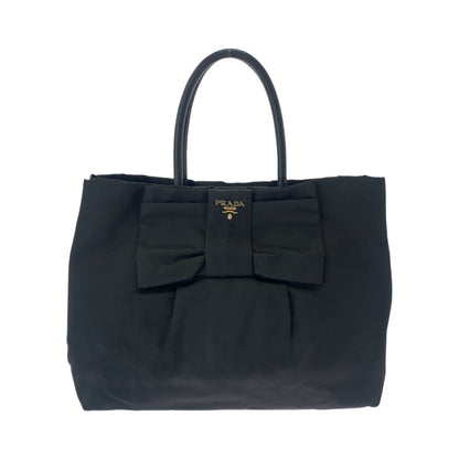 PRADA Tote Bag BN1601 Nylon Black GoldMetal Tote Bag handbag Test logo ribbon Women Used Authentic