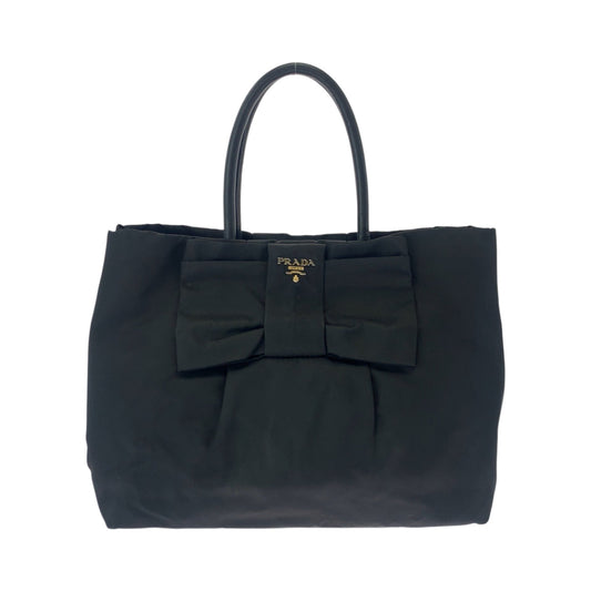 PRADA Tote Bag BN1601 Nylon Black GoldMetal Tote Bag handbag Test logo ribbon Women Used Authentic