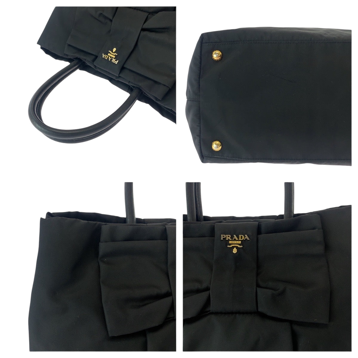 PRADA Tote Bag BN1601 Nylon Black GoldMetal Tote Bag handbag Test logo ribbon Women Used Authentic