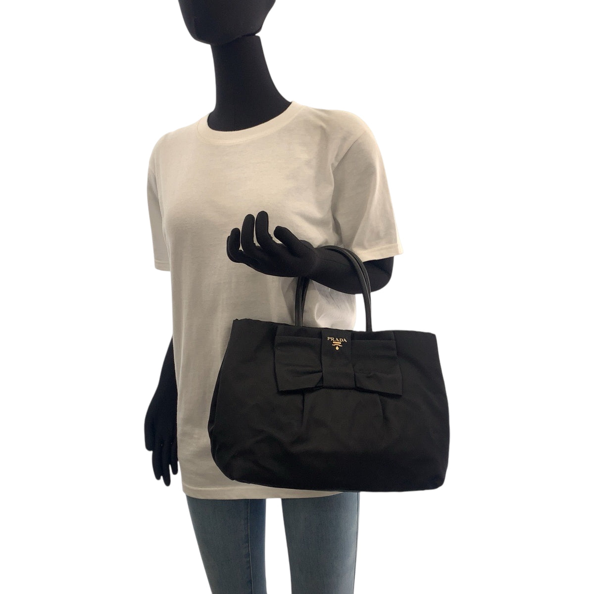 PRADA Tote Bag BN1601 Nylon Black GoldMetal Tote Bag handbag Test logo ribbon Women Used Authentic
