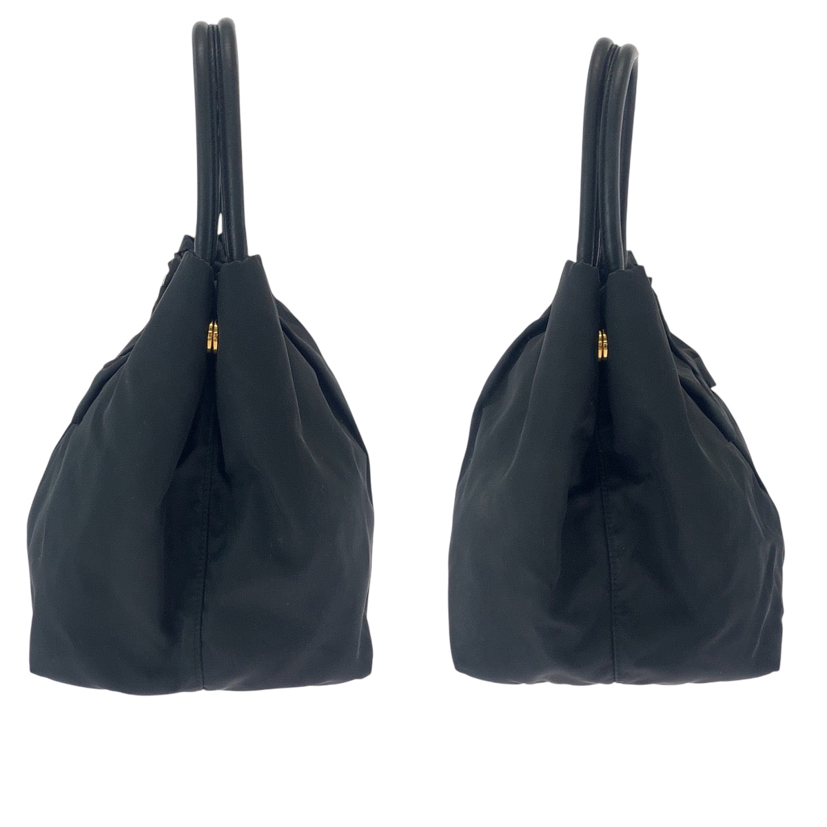 PRADA Tote Bag BN1601 Nylon Black GoldMetal Tote Bag handbag Test logo ribbon Women Used Authentic