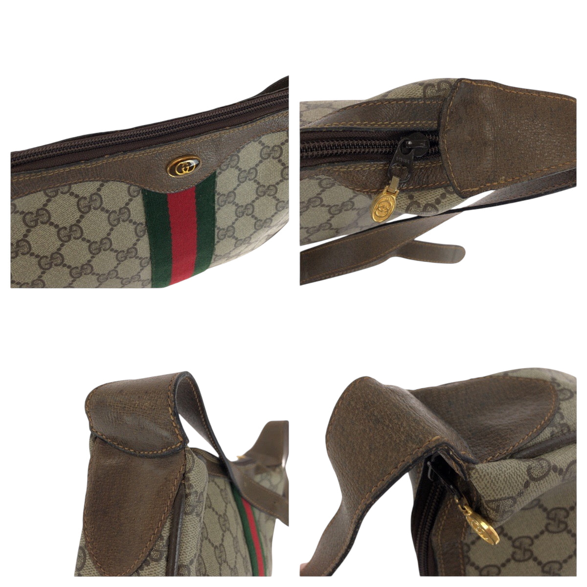GUCCI Shoulder Bag 10 02 008 GG Supreme Canvas Beige Brown Brown Metal Shoulder Bag Shoulder Bag Sherry Line Old Gucci Women Used Authentic
