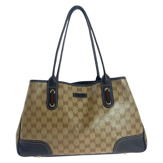 GUCCI Tote Bag 293592 PVC, Leather Beige Brown Gold Metal Tote Bag Shoulder Bag Sherry line GG crystal Women Used Authentic
