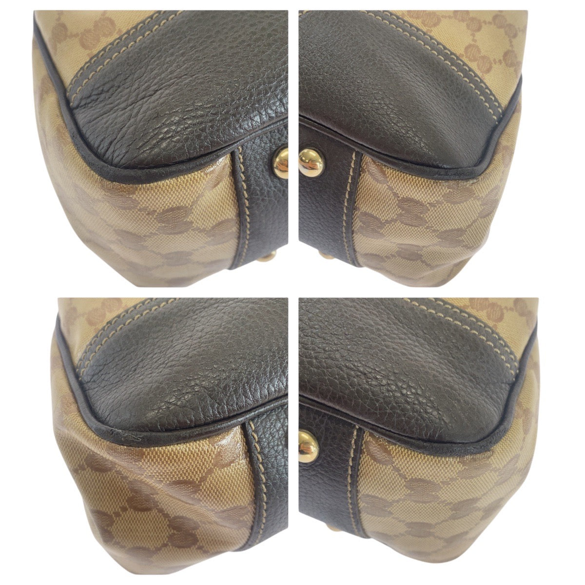 GUCCI Tote Bag 293592 PVC, Leather Beige Brown Gold Metal Tote Bag Shoulder Bag Sherry line GG crystal Women Used Authentic
