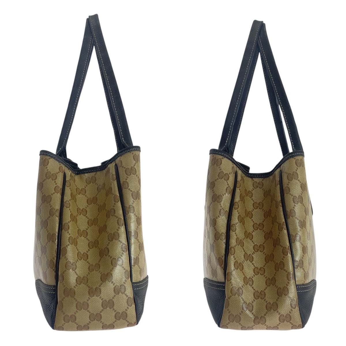 GUCCI Tote Bag 293592 PVC, Leather Beige Brown Gold Metal Tote Bag Shoulder Bag Sherry line GG crystal Women Used Authentic