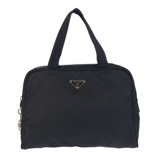 PRADA Handbag Nylon Black SilverMetal Test Triangle With logo Women Used Authentic