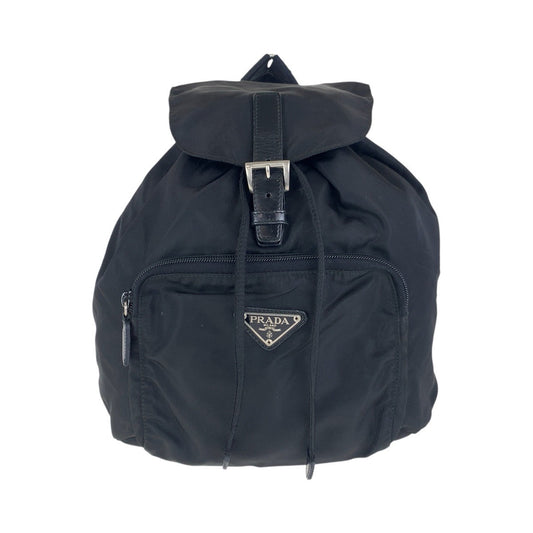 PRADA Backpack Nylon Black SilverMetal Backpack Backpack Test Triangle With logo Women Used Authentic