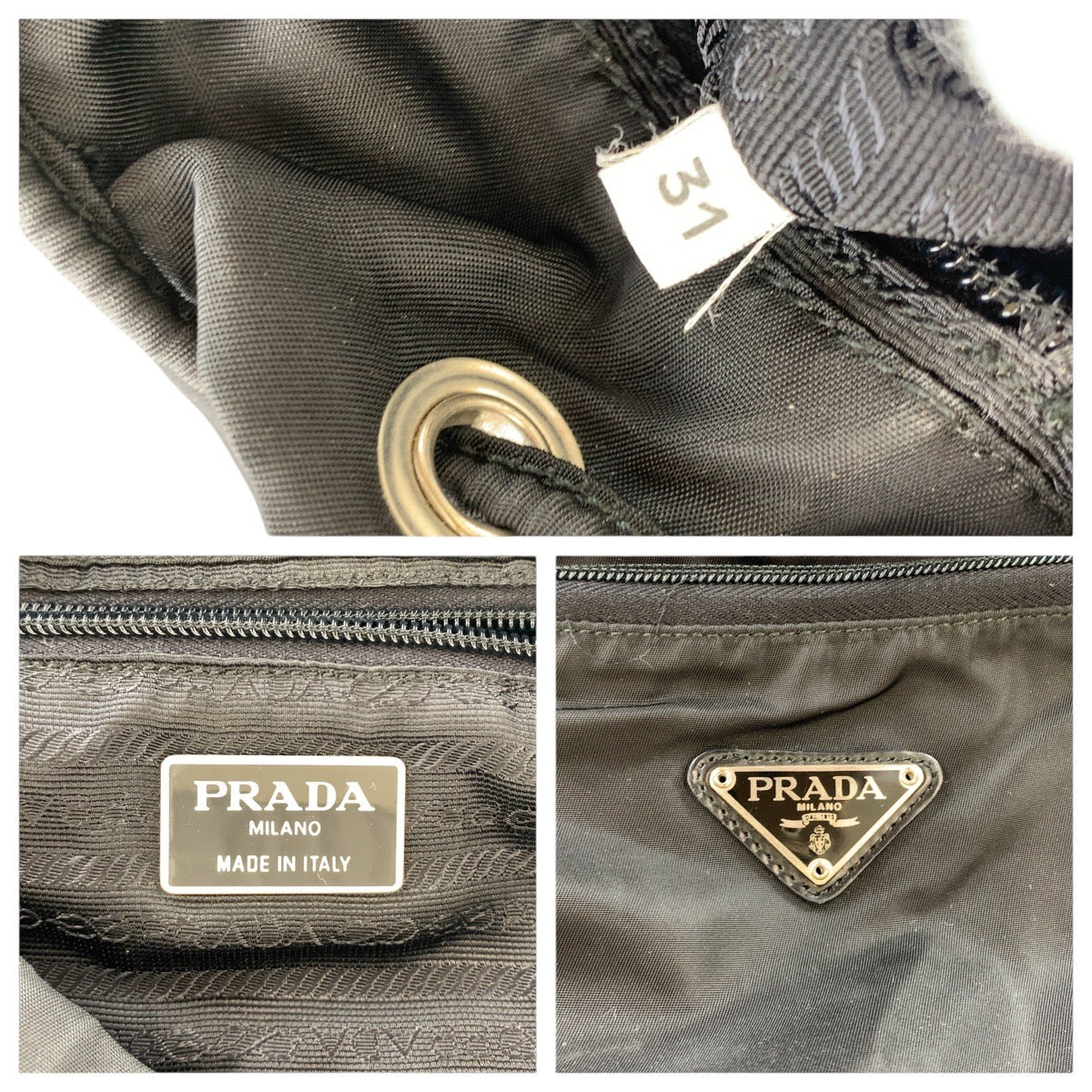 PRADA Backpack Nylon Black SilverMetal Backpack Backpack Test Triangle With logo Women Used Authentic