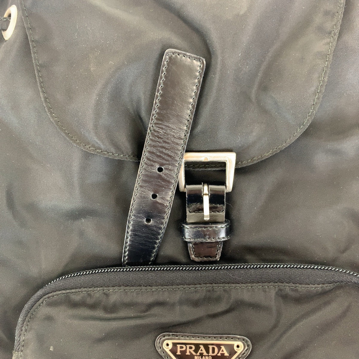 PRADA Backpack Nylon Black SilverMetal Backpack Backpack Test Triangle With logo Women Used Authentic