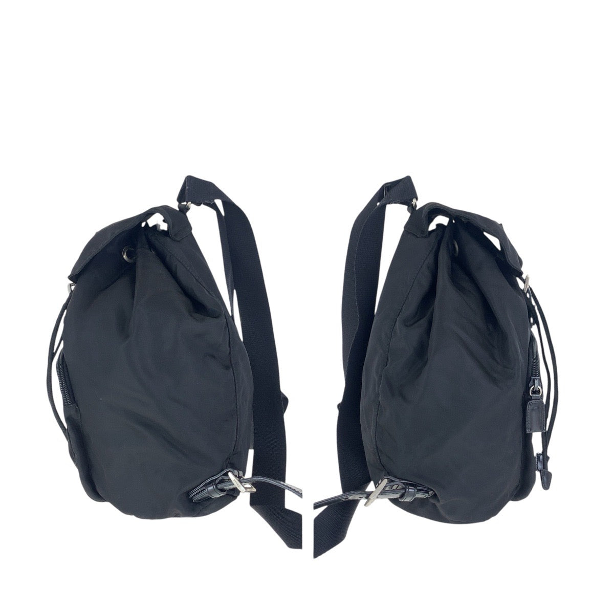 PRADA Backpack Nylon Black SilverMetal Backpack Backpack Test Triangle With logo Women Used Authentic