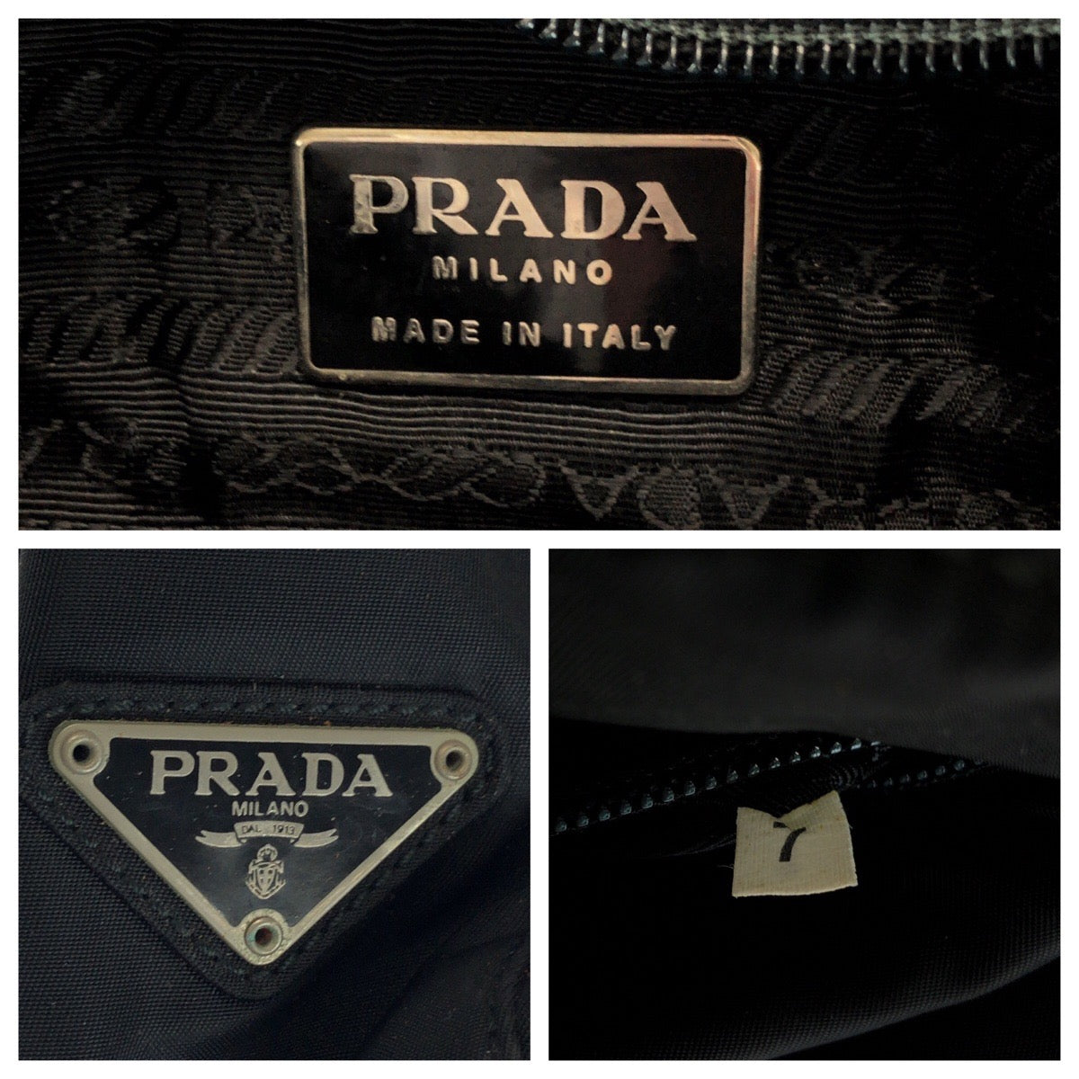 PRADA Tote Bag B7404 Nylon Black SilverMetal ChainTote Bag Shoulder Bag Test Triangle With logo Plastic Chain Women Used Authentic
