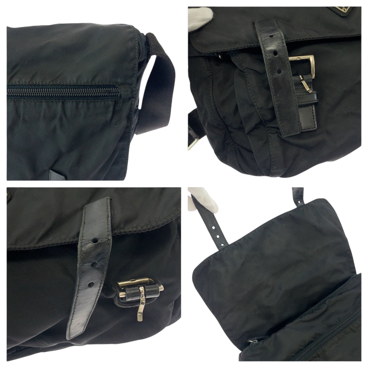 PRADA Shoulder Bag 1BD671 Nylon Black SilverMetal Shoulder Bag Messenger bag Test Triangle With logo mens Used Authentic