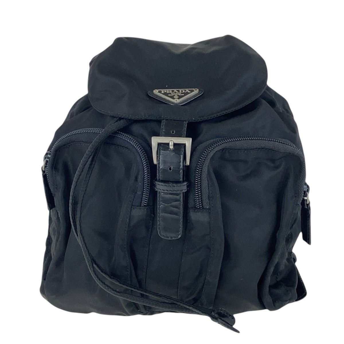 PRADA Backpack Nylon Black SilverMetal Backpack Test Triangle With logo Women Used Authentic