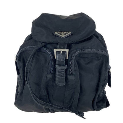 PRADA Backpack Nylon Black SilverMetal Backpack Test Triangle With logo Women Used Authentic