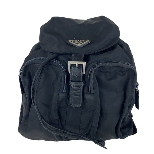 PRADA Backpack Nylon Black SilverMetal Backpack Test Triangle With logo Women Used Authentic