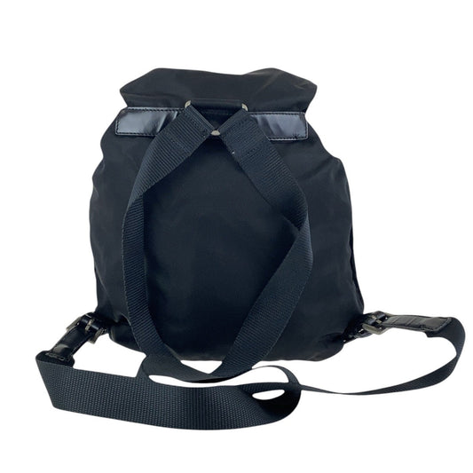 PRADA Backpack Nylon Black SilverMetal Backpack Test Triangle With logo Women Used Authentic