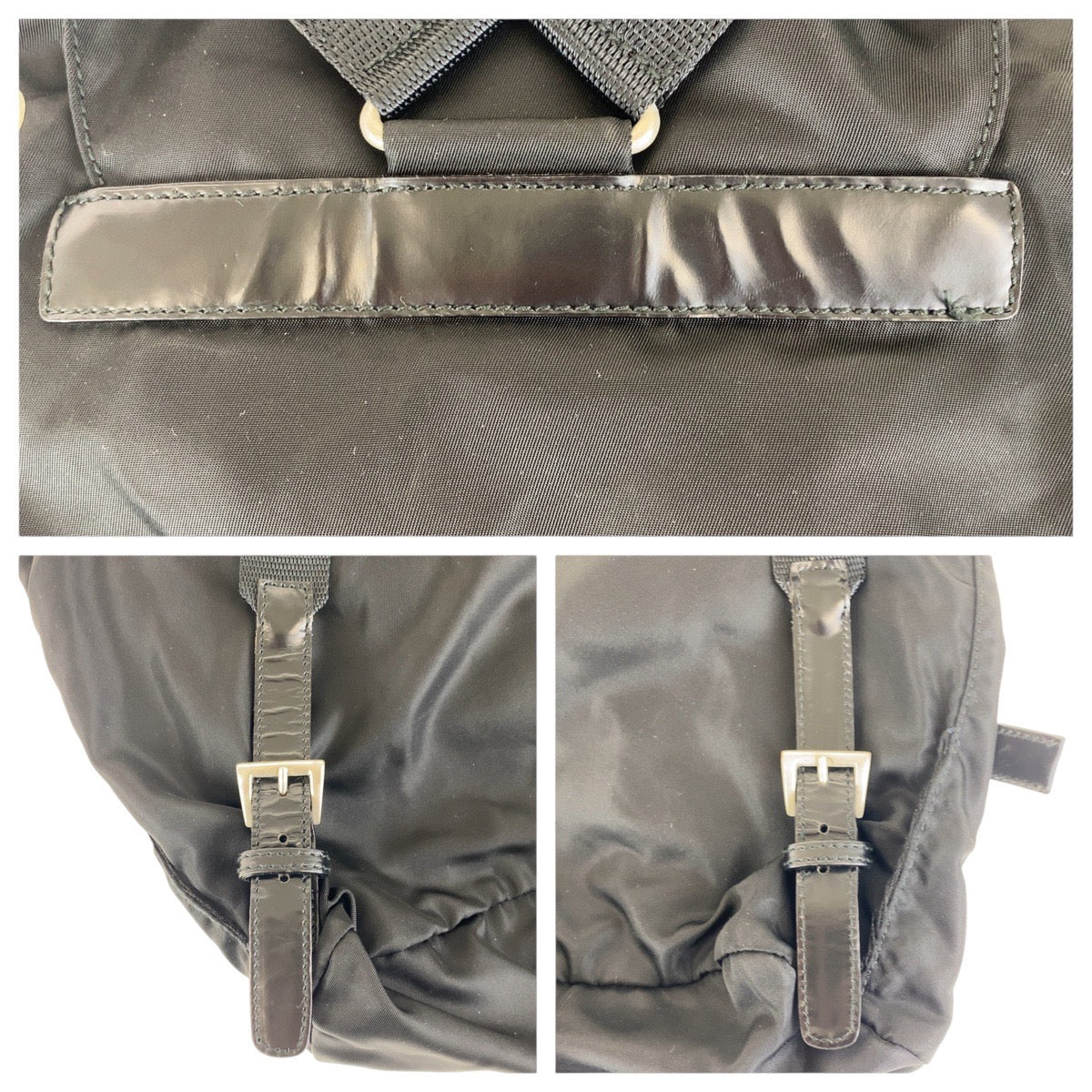 PRADA Backpack Nylon Black SilverMetal Backpack Test Triangle With logo Women Used Authentic