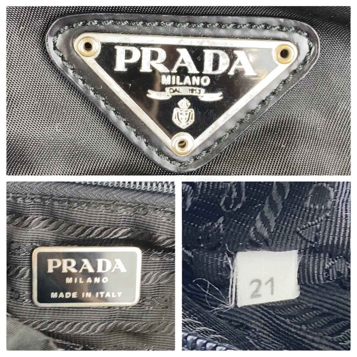 PRADA Backpack Nylon Black SilverMetal Backpack Test Triangle With logo Women Used Authentic