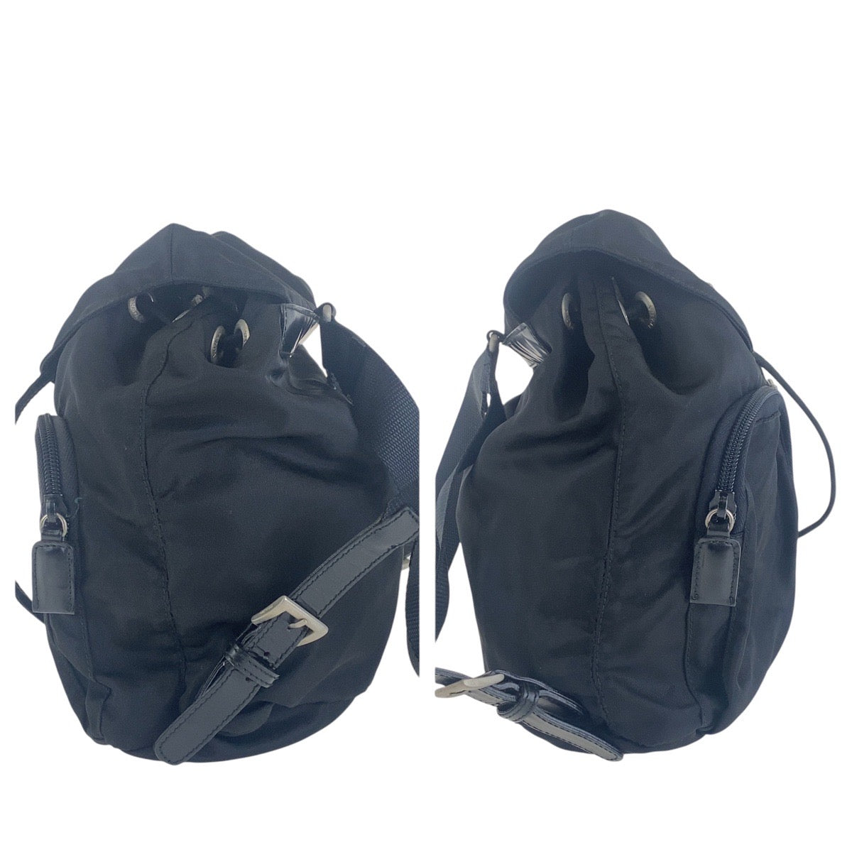 PRADA Backpack Nylon Black SilverMetal Backpack Test Triangle With logo Women Used Authentic