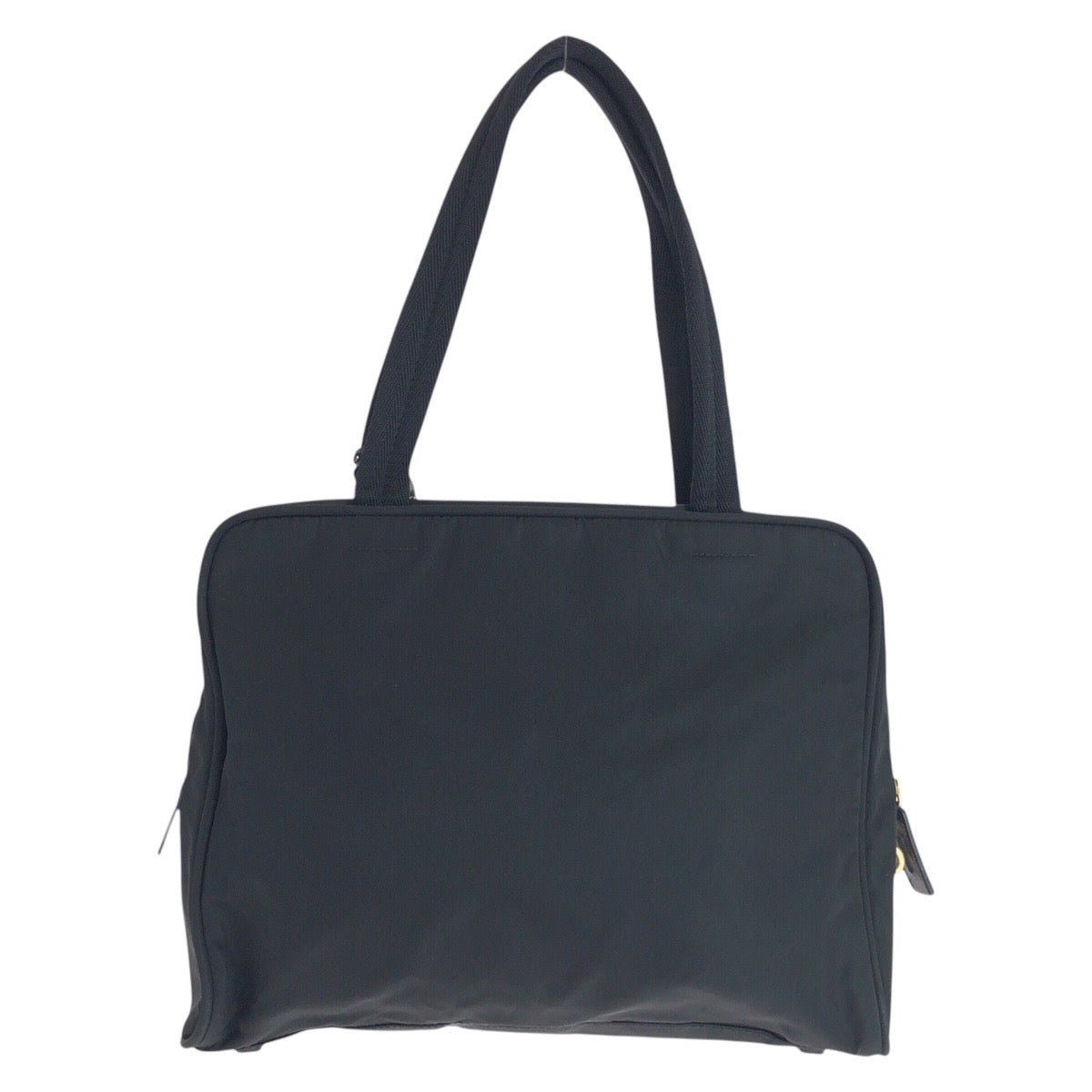PRADA Tote Bag Nylon Black GoldMetal Tote Bag Shoulder Bag Test Triangle With logo Women Used Authentic