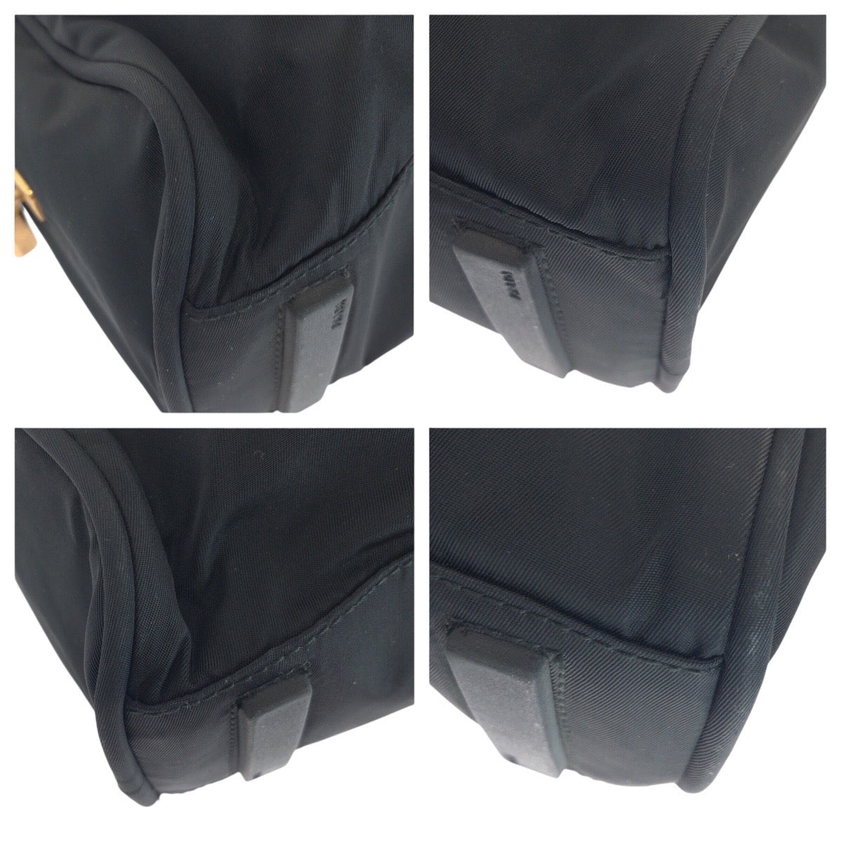 PRADA Tote Bag Nylon Black GoldMetal Tote Bag Shoulder Bag Test Triangle With logo Women Used Authentic