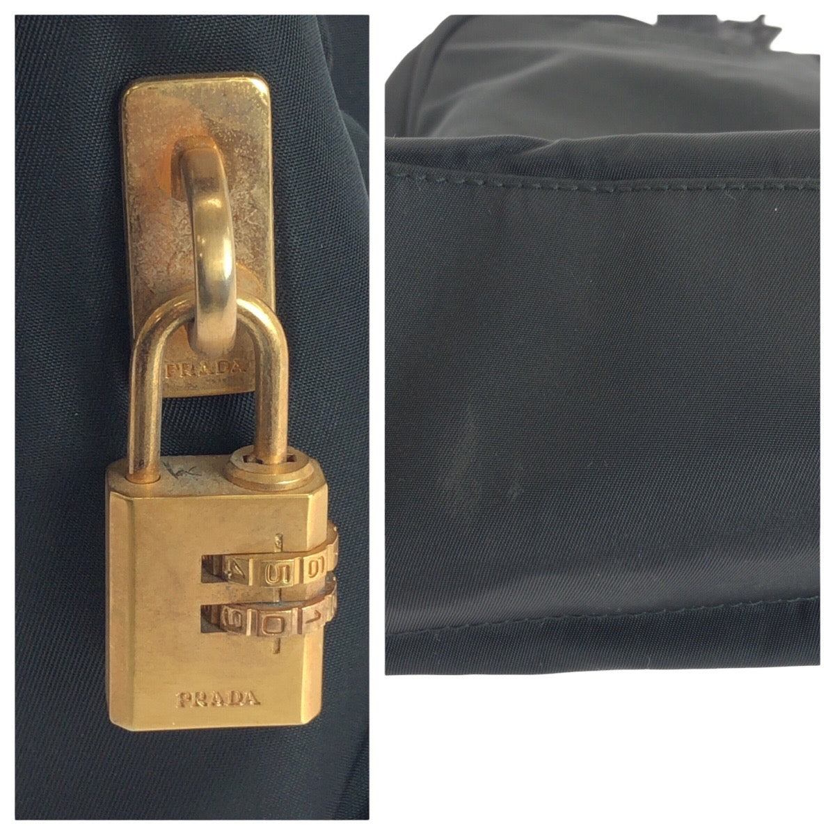 PRADA Tote Bag Nylon Black GoldMetal Tote Bag Shoulder Bag Test Triangle With logo Women Used Authentic