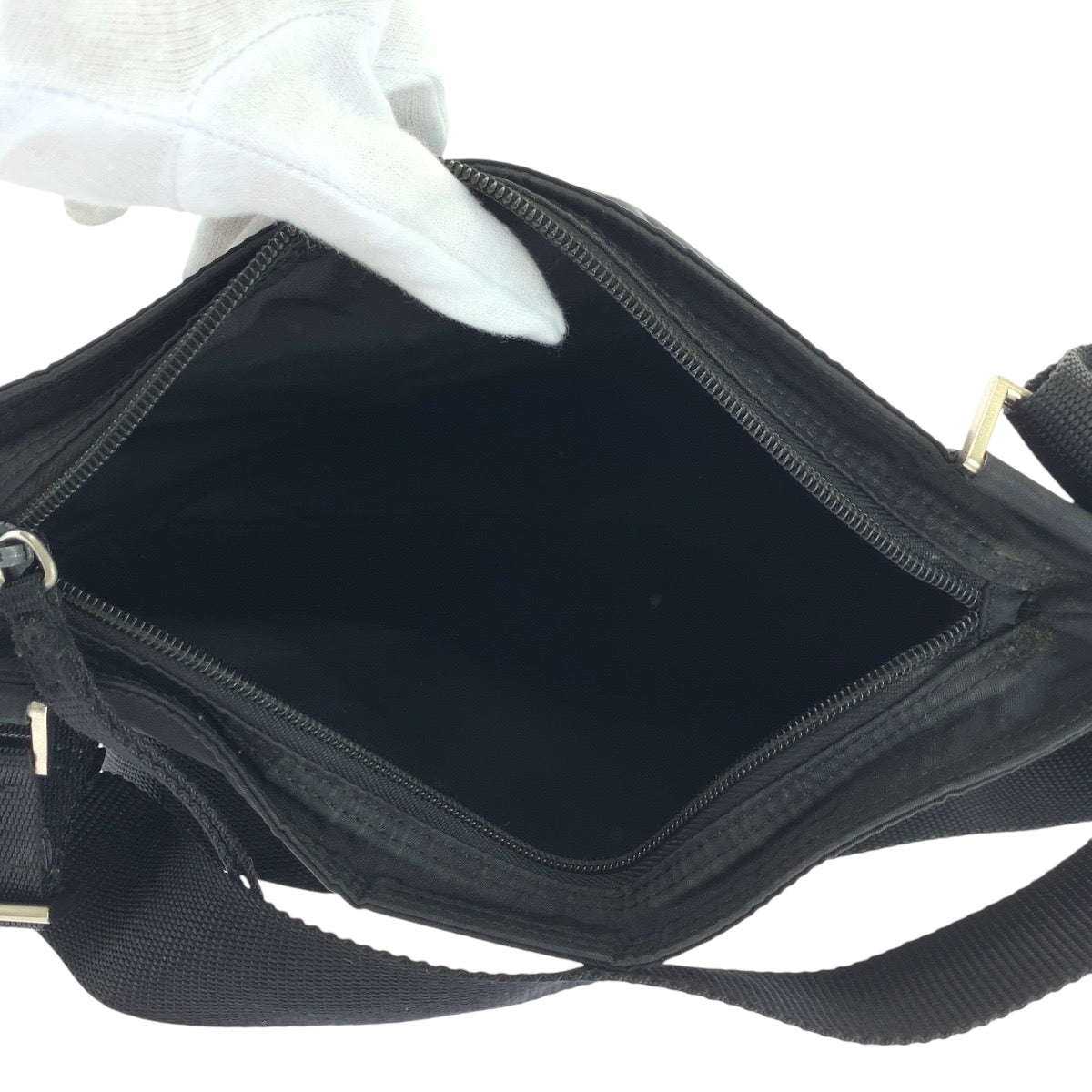 PRADA Shoulder Bag Nylon Black SilverMetal Shoulder Bag Sacoche Test Triangle With logo mens Used Authentic
