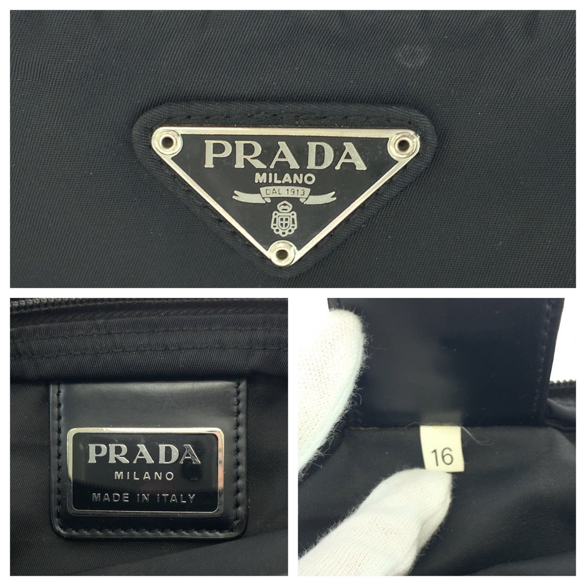 PRADA Shoulder Bag Nylon Black SilverMetal Shoulder Bag Sacoche Test Triangle With logo mens Used Authentic