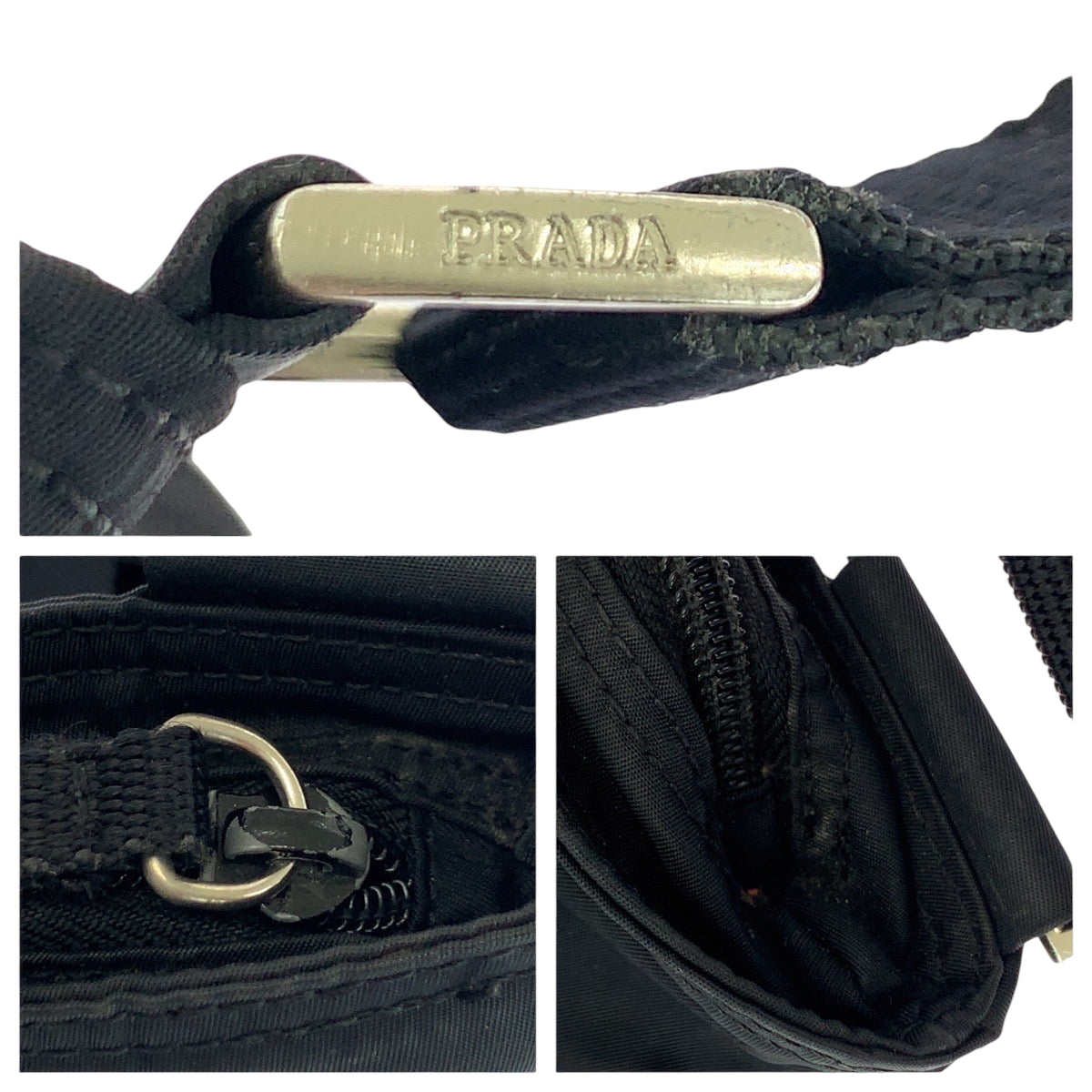 PRADA Shoulder Bag Nylon Black SilverMetal Shoulder Bag Sacoche Test Triangle With logo mens Used Authentic