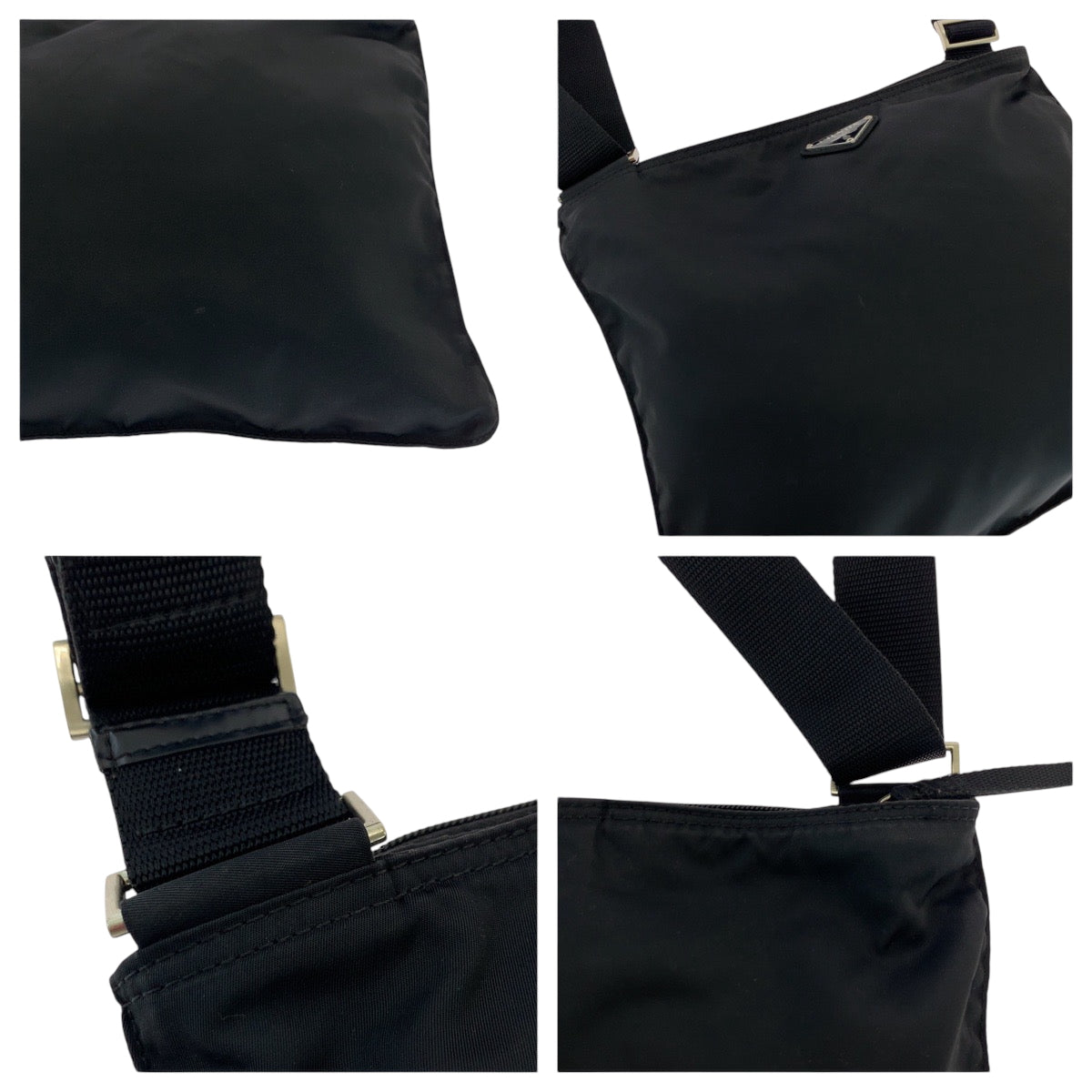 PRADA Shoulder Bag Nylon Black SilverMetal Shoulder Bag Sacoche Test Triangle With logo mens Used Authentic
