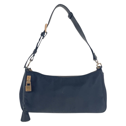PRADA Shoulder Bag Nylon, Leather Black GoldMetal Test Triangle With logo Women Used Authentic