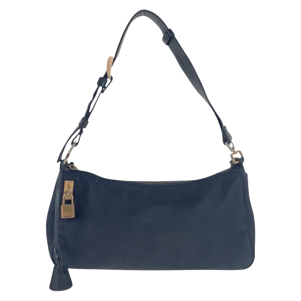 PRADA Shoulder Bag Nylon, Leather Black GoldMetal Test Triangle With logo Women Used Authentic