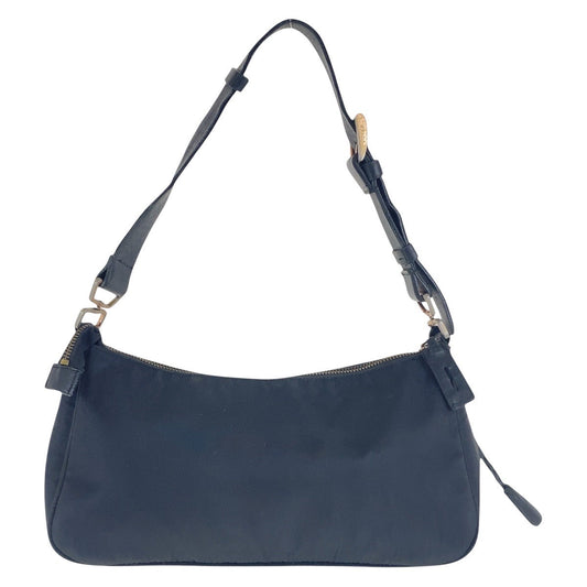 PRADA Shoulder Bag Nylon, Leather Black GoldMetal Test Triangle With logo Women Used Authentic