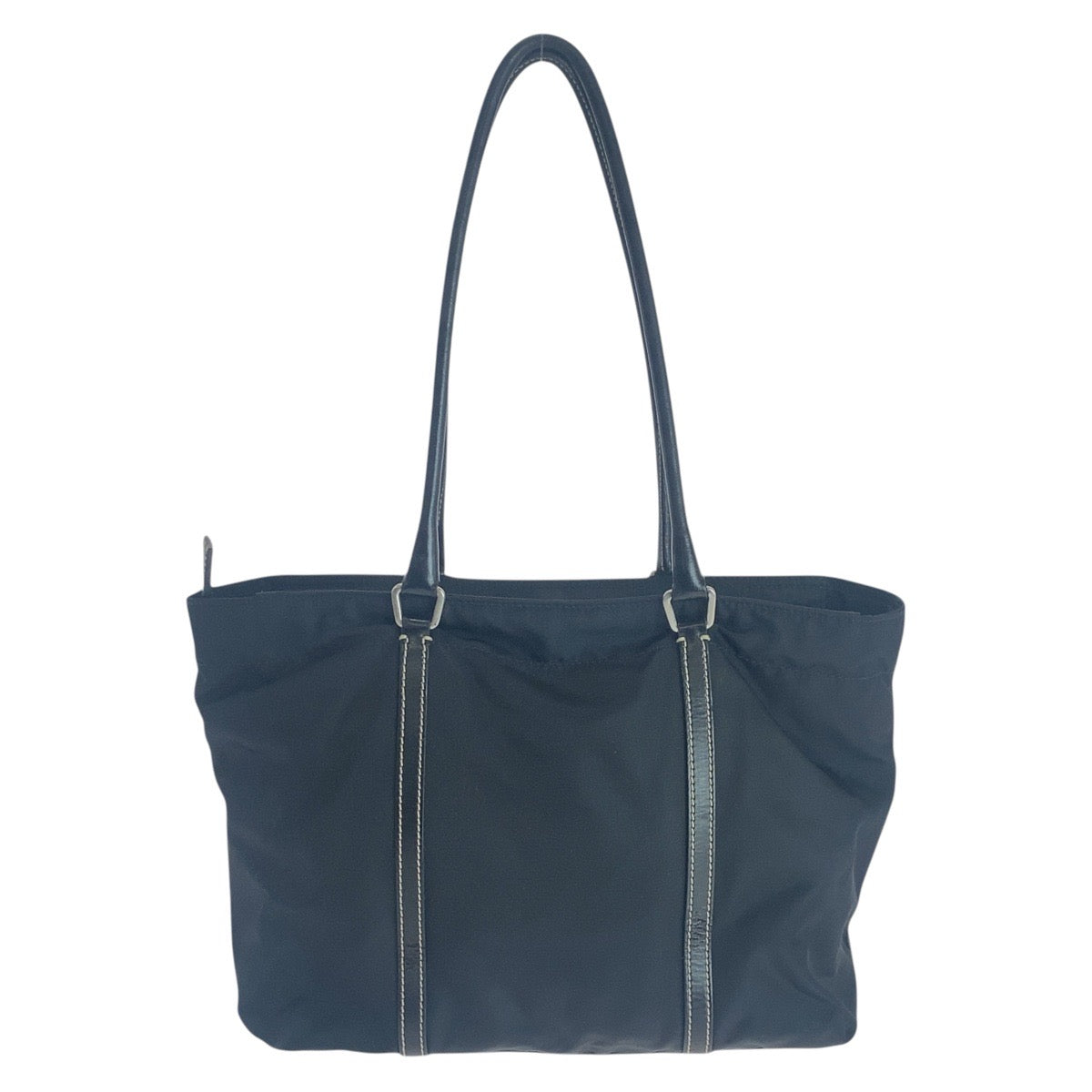 PRADA Tote Bag Nylon, Leather Black SilverMetal Tote Bag Shoulder Bag Test Triangle With logo Women Used Authentic