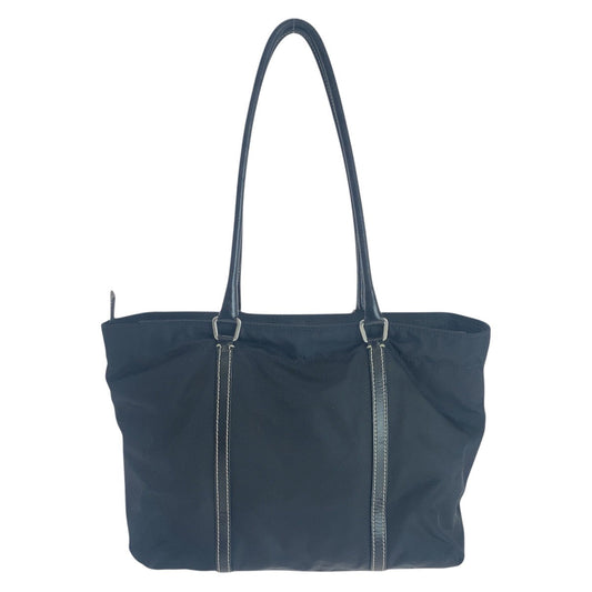 PRADA Tote Bag Nylon, Leather Black SilverMetal Tote Bag Shoulder Bag Test Triangle With logo Women Used Authentic
